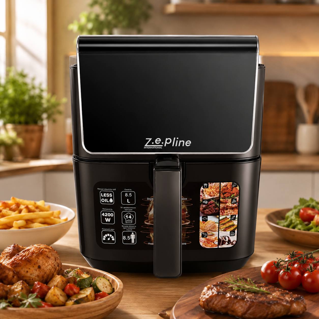 Аерофритюрниця 13л зі знімною чашею 4200 Вт Zepline ZP-00339 зі знімним ковшиком та з силіконовою формою Чорний - Зображення 4