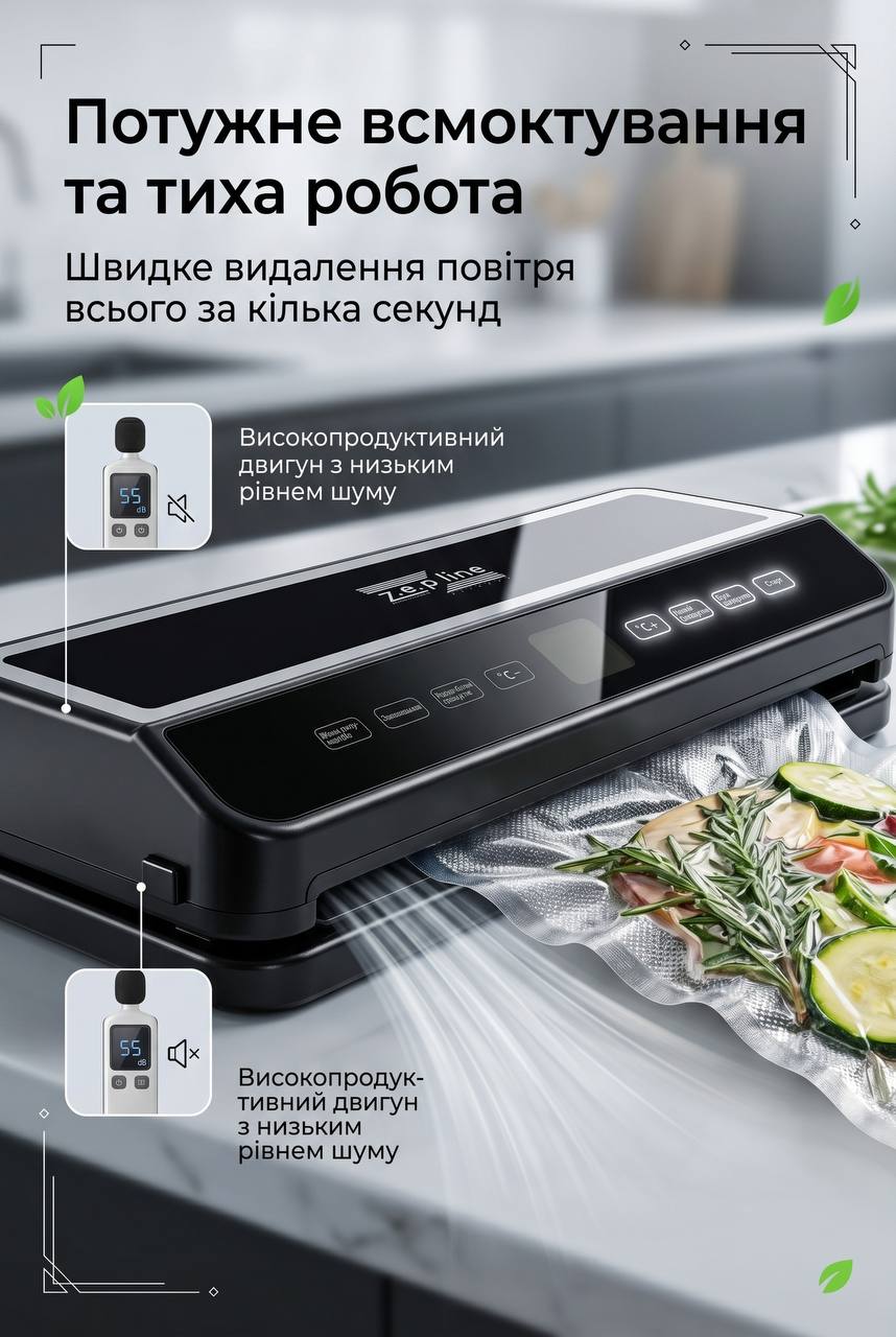 Вакуумний пакувальник 200Вт з сенсорним дисплеєм Zepline ZP-00374 - Зображення 4