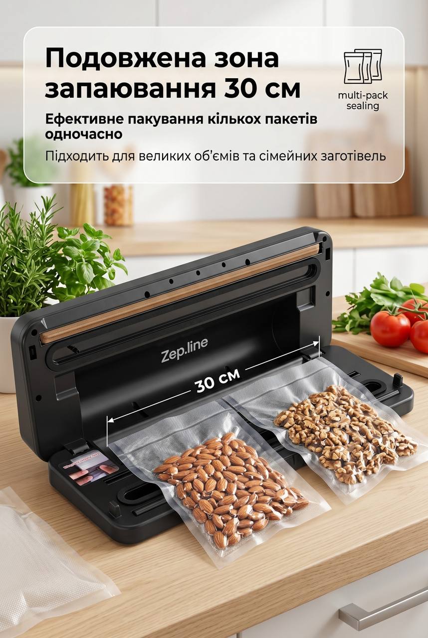Вакуумний пакувальник 200Вт з сенсорним дисплеєм Zepline ZP-00374 - Зображення 6