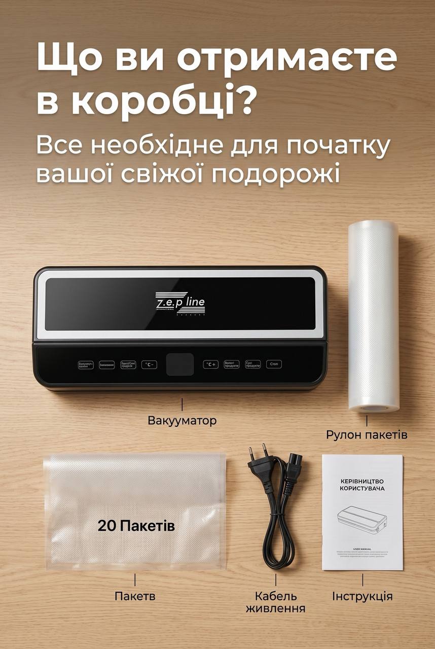 Вакуумний пакувальник 200Вт з сенсорним дисплеєм Zepline ZP-00374 - Зображення 9