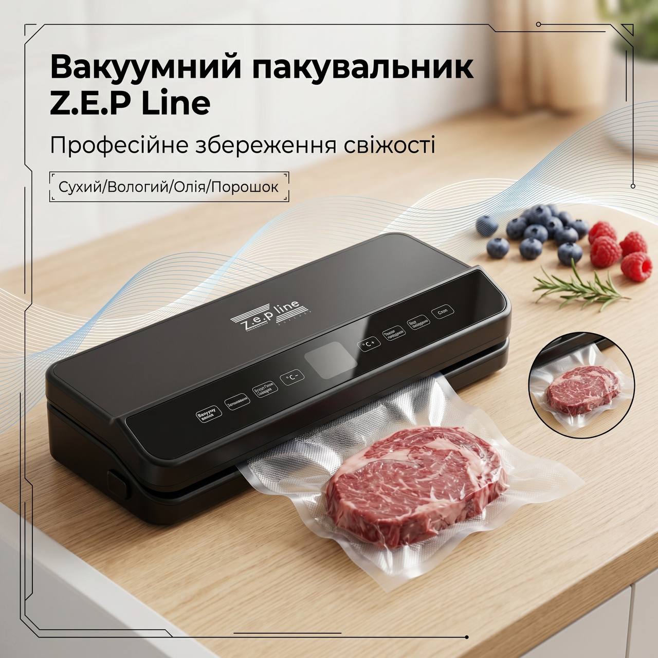 Вакуумний пакувальник 200Вт з сенсорним дисплеєм Zepline ZP-00373 - Зображення 9