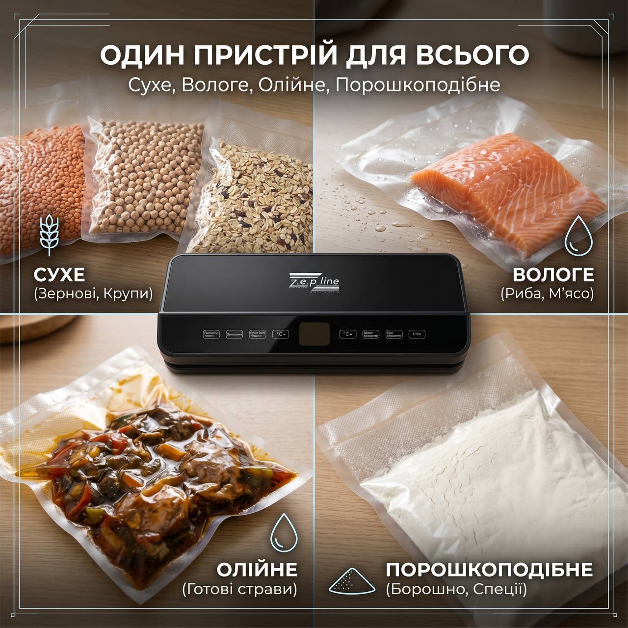 Вакуумний пакувальник 200Вт з сенсорним дисплеєм Zepline ZP-00373 - Зображення 10